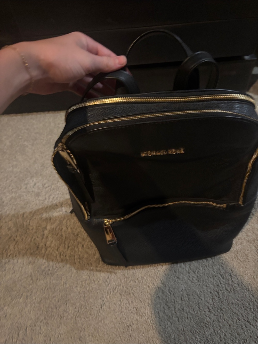Michael Kors Black Leather Laptop Backpack - Picture 3 of 3